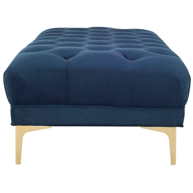 Navy Tufted Rectangular Bench with Brass Finish Legs - 54W x 27D x 16H