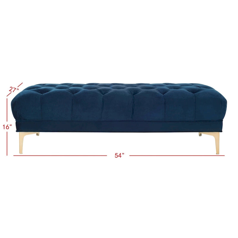 Navy Tufted Rectangular Bench with Brass Finish Legs - 54W x 27D x 16H