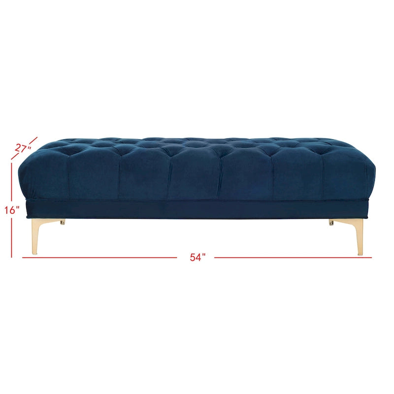 Navy Tufted Rectangular Bench with Brass Finish Legs - 54W x 27D x 16H