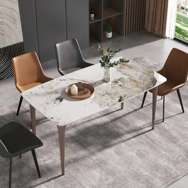 Sintered Stone Dining Table with Pandora Pattern and Metal Legs - Seats 4-6