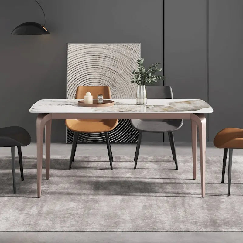 Sintered Stone Dining Table with Pandora Pattern and Metal Legs - Seats 4-6