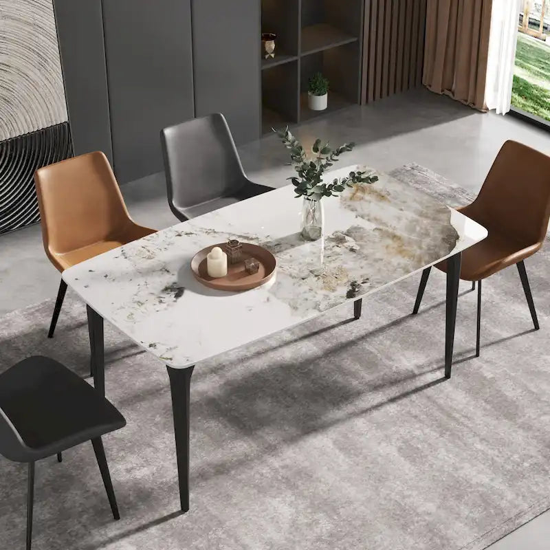 Sintered Stone Dining Table with Pandora Pattern and Metal Legs - Seats 4-6