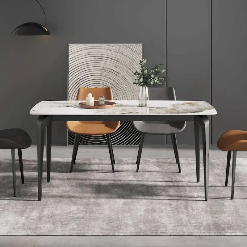 Sintered Stone Dining Table with Pandora Pattern and Metal Legs - Seats 4-6