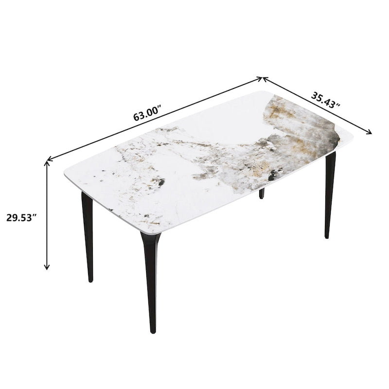 Sintered Stone Dining Table with Pandora Pattern and Metal Legs - Seats 4-6