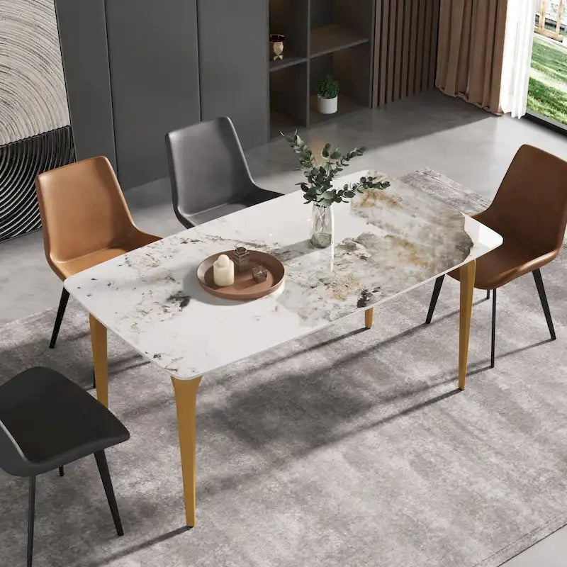 Sintered Stone Dining Table with Pandora Pattern and Metal Legs - Seats 4-6