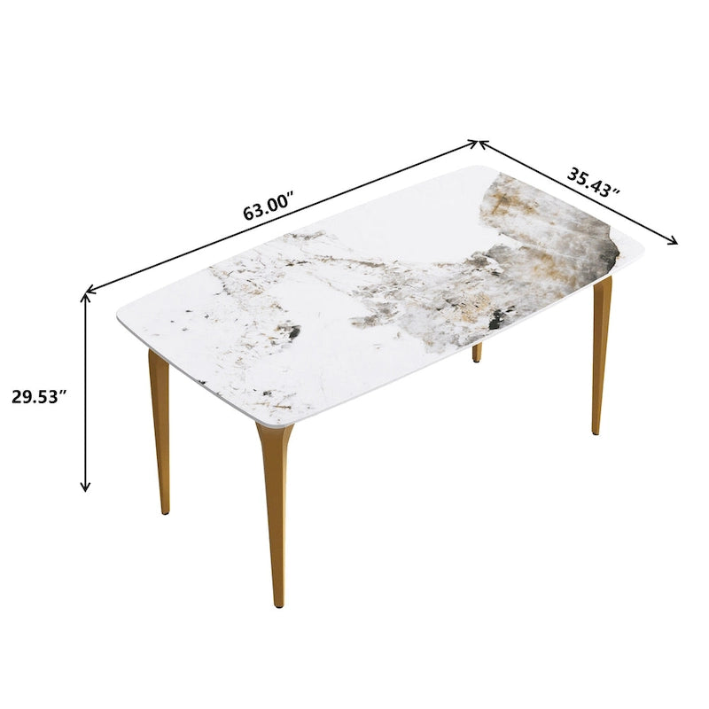Sintered Stone Dining Table with Pandora Pattern and Metal Legs - Seats 4-6