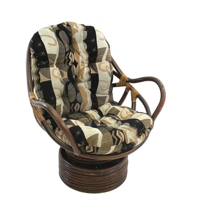 Rattan Swivel Rocker Chair with Chenille Cushion - Java Brown, 29W x 31D x 39H