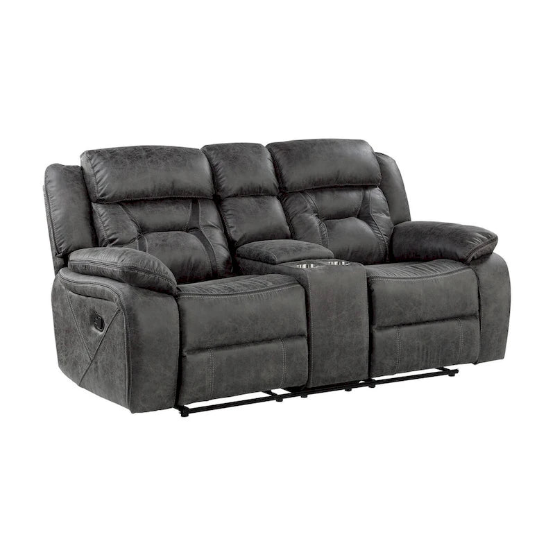 Gray Microfiber Double Reclining Love Seat with Center Console