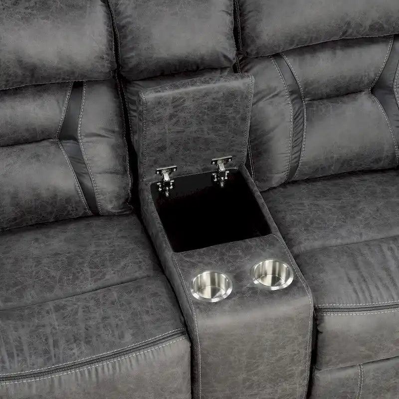 Gray Microfiber Double Reclining Love Seat with Center Console