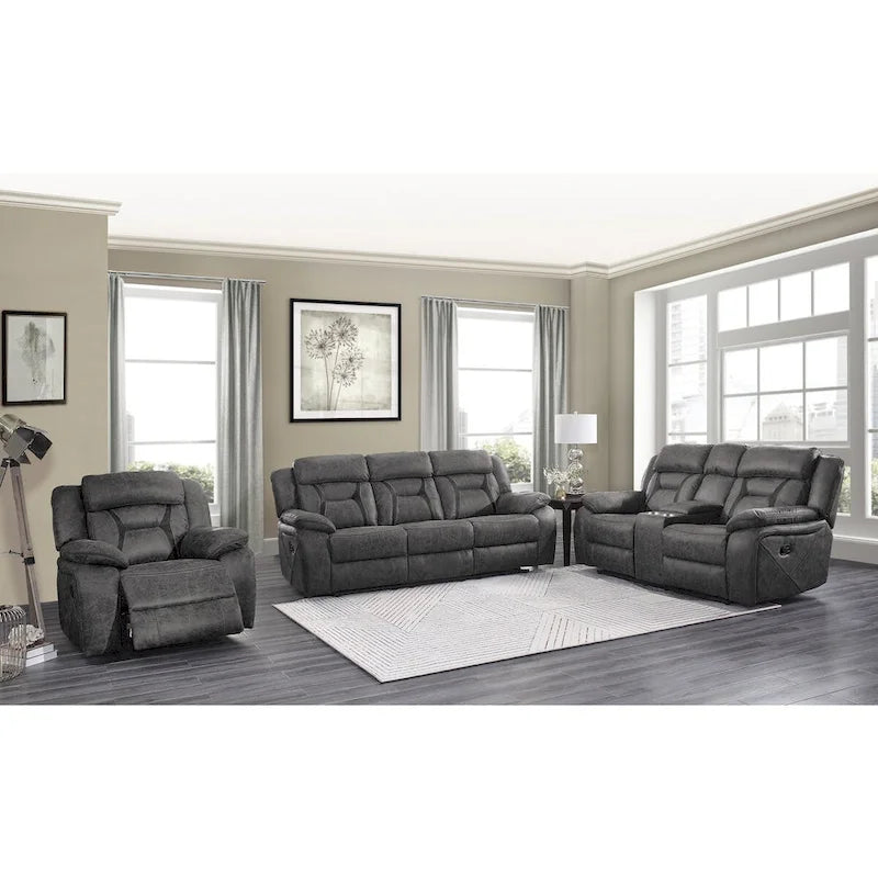 Gray Microfiber Double Reclining Love Seat with Center Console