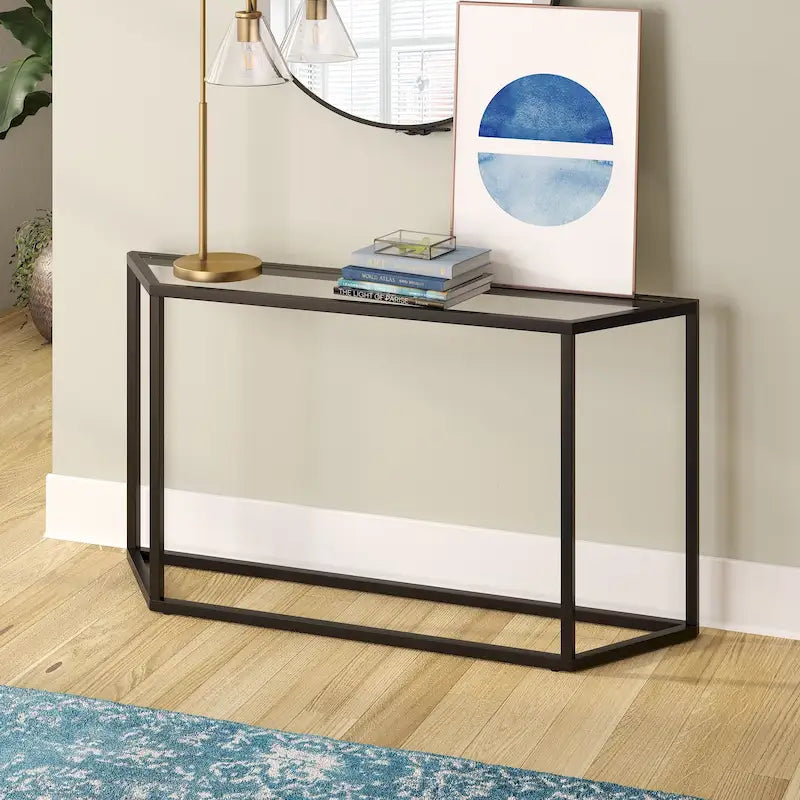 55" Steel Console Table with Tempered Glass Top