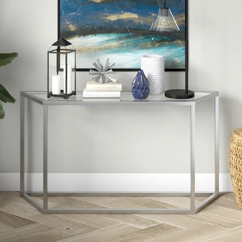 55" Steel Console Table with Tempered Glass Top
