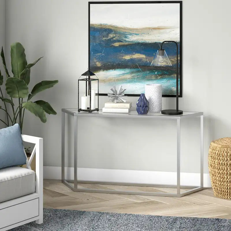 55" Steel Console Table with Tempered Glass Top