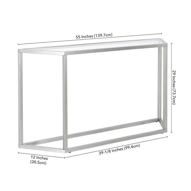 55" Steel Console Table with Tempered Glass Top