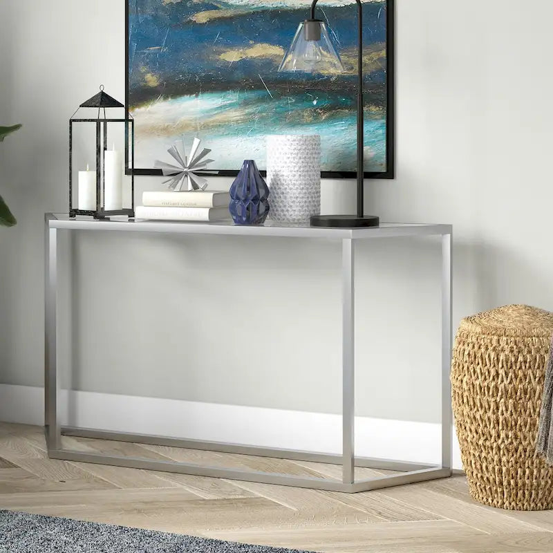 55" Steel Console Table with Tempered Glass Top