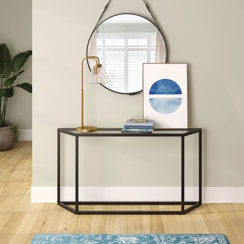 55" Steel Console Table with Tempered Glass Top