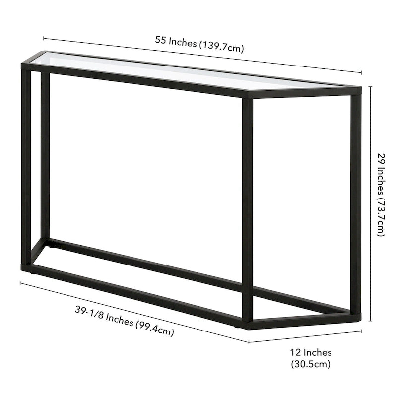 55" Steel Console Table with Tempered Glass Top