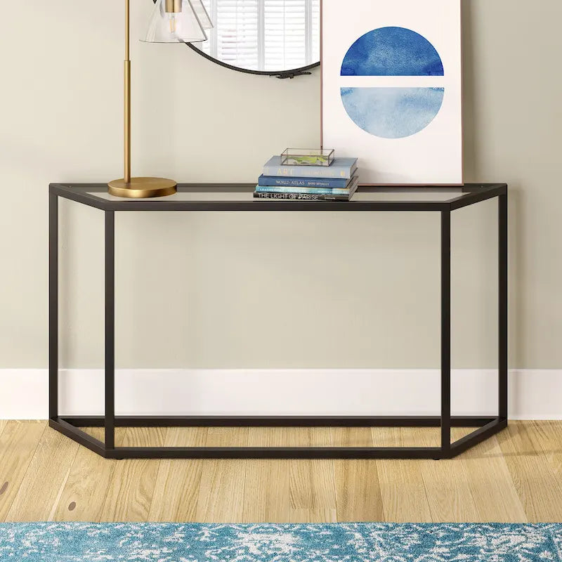 55" Steel Console Table with Tempered Glass Top