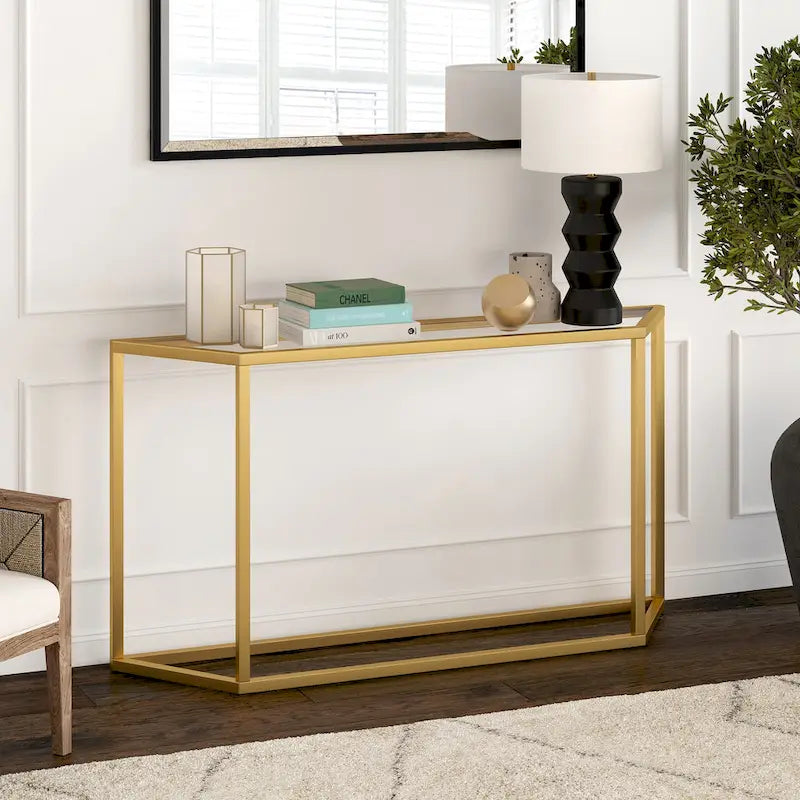 55" Steel Console Table with Tempered Glass Top