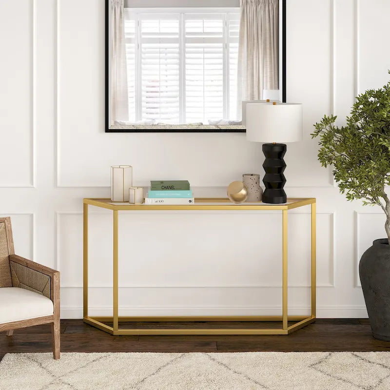 55" Steel Console Table with Tempered Glass Top