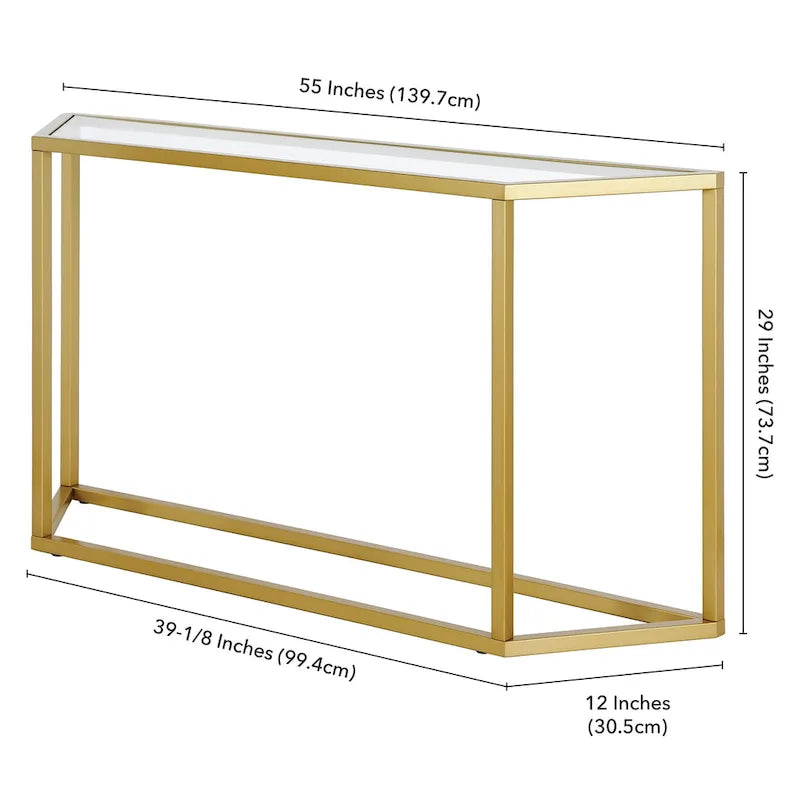 55" Steel Console Table with Tempered Glass Top