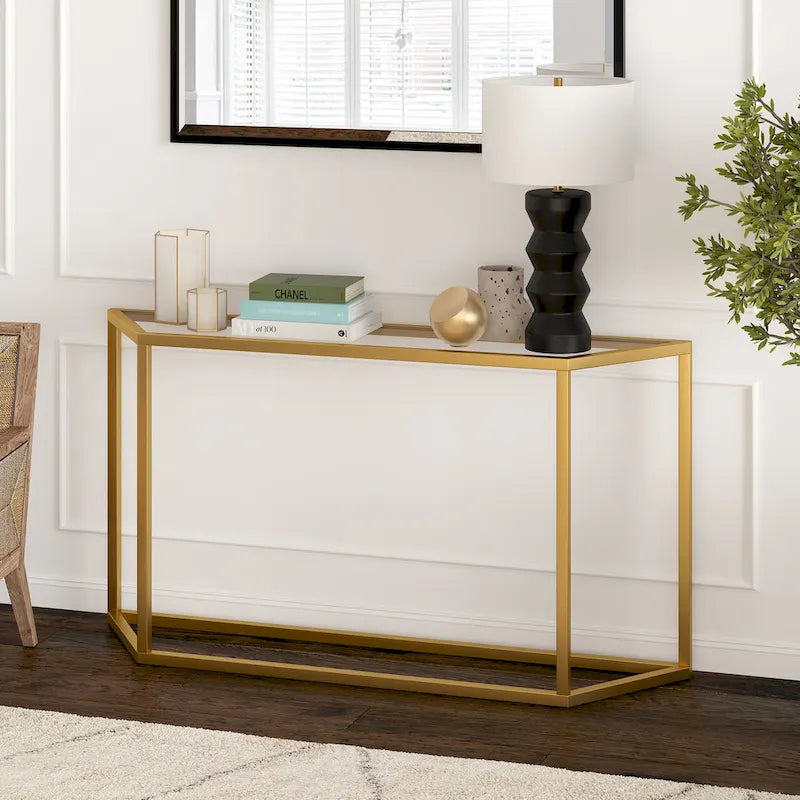 55" Steel Console Table with Tempered Glass Top