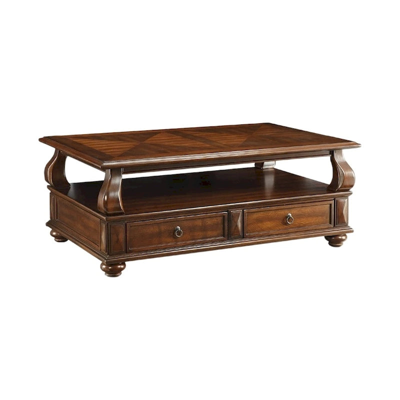 Walnut Coffee Table with 4 Drawers and Open Shelf - 50L x 32W x 20H