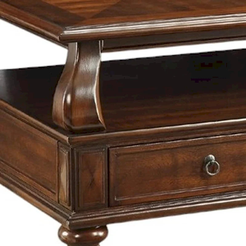 Walnut Coffee Table with 4 Drawers and Open Shelf - 50L x 32W x 20H