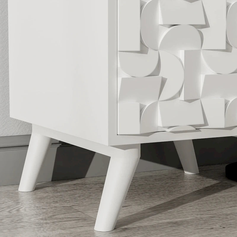 Mango Wood Nightstand with 1 Door and 1 Drawer - Beige & Gray, 24H x 15.7W x 15.9D