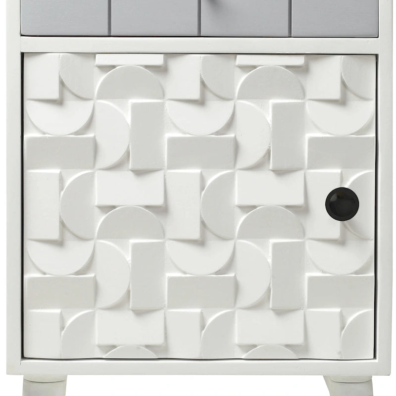 Mango Wood Nightstand with 1 Door and 1 Drawer - Beige & Gray, 24H x 15.7W x 15.9D