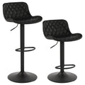 Black PU Leather Adjustable Barstool with Diamond Stitching - Set of 2, 22-30.5" Height