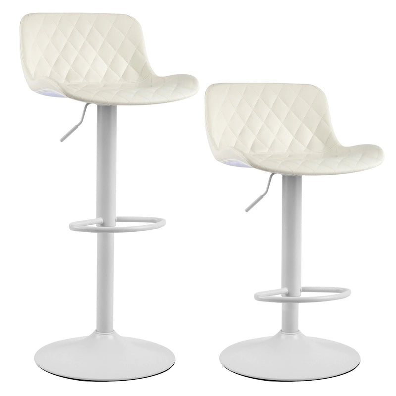 Black PU Leather Adjustable Barstool with Diamond Stitching - Set of 2, 22-30.5" Height