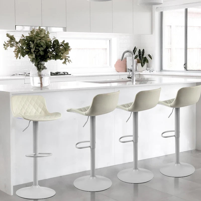 Black PU Leather Adjustable Barstool with Diamond Stitching - Set of 2, 22-30.5" Height
