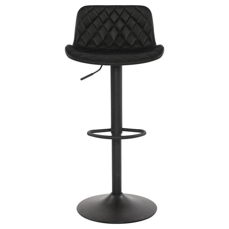 Black PU Leather Adjustable Barstool with Diamond Stitching - Set of 2, 22-30.5" Height