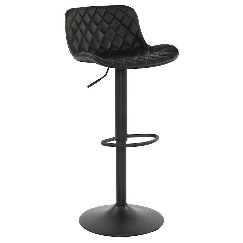Black PU Leather Adjustable Barstool with Diamond Stitching - Set of 2, 22-30.5" Height