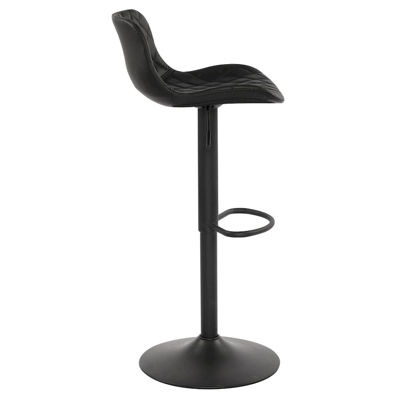 Black PU Leather Adjustable Barstool with Diamond Stitching - Set of 2, 22-30.5" Height