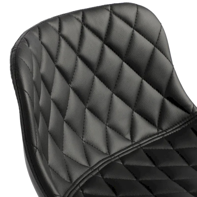 Black PU Leather Adjustable Barstool with Diamond Stitching - Set of 2, 22-30.5" Height