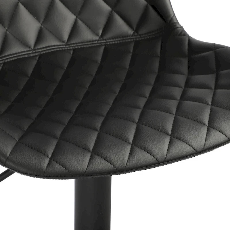 Black PU Leather Adjustable Barstool with Diamond Stitching - Set of 2, 22-30.5" Height