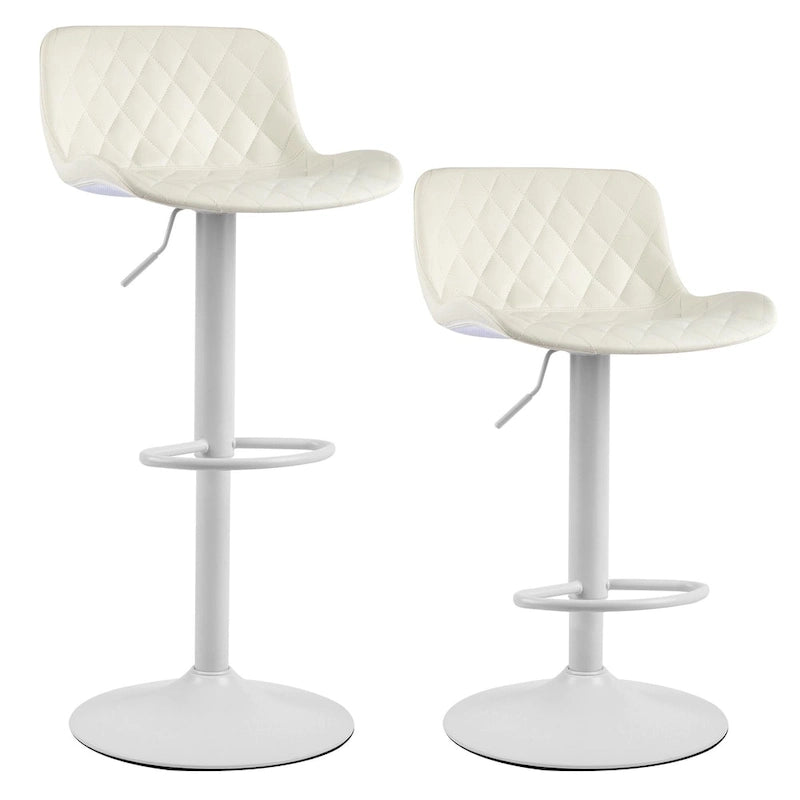 Black PU Leather Adjustable Barstool with Diamond Stitching - Set of 2, 22-30.5" Height