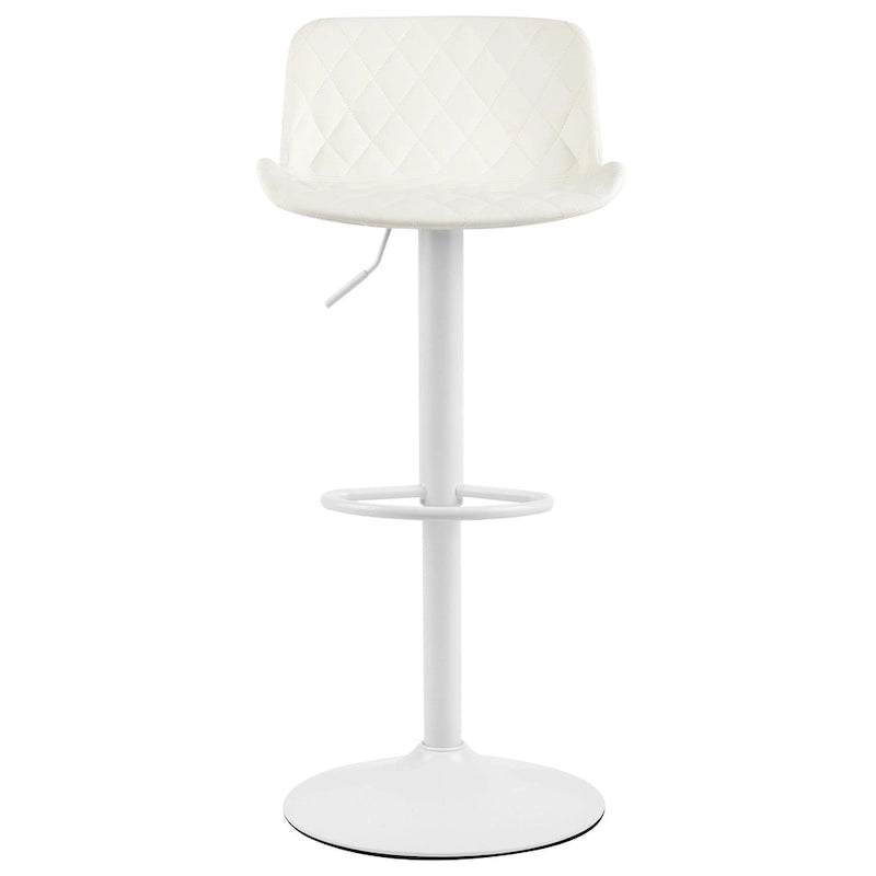 Black PU Leather Adjustable Barstool with Diamond Stitching - Set of 2, 22-30.5" Height