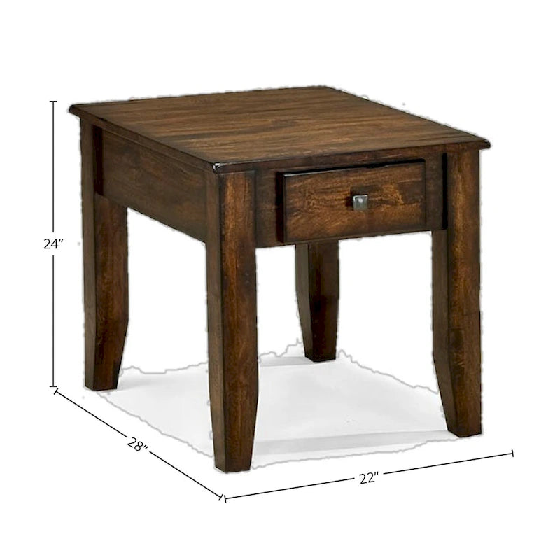 Mango Wood End Table with Drawer - Brushed Raisin Finish, 22W x 28D x 24H