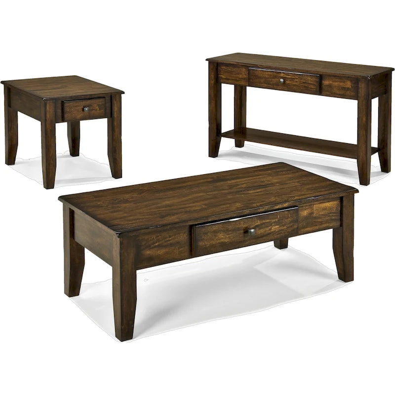 Mango Wood End Table with Drawer - Brushed Raisin Finish, 22W x 28D x 24H