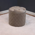 Round Velvet Ottoman with Button Tufting and Chrome Nailheads - 16.5W x 17H