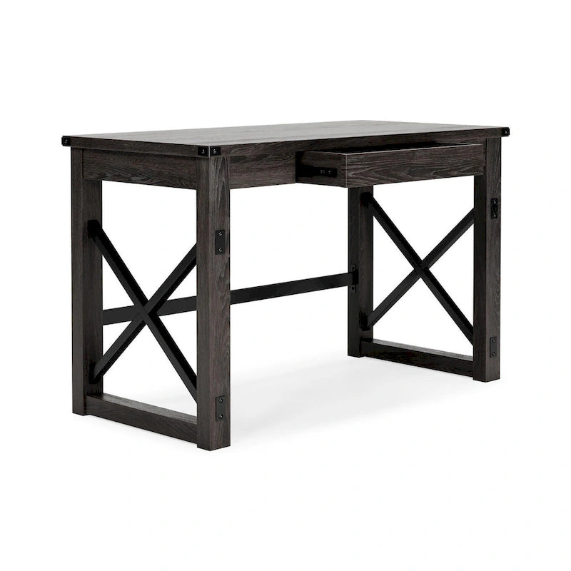 Urban Farmhouse Home Office Desk with Center Drawer - Gray Wood Grain