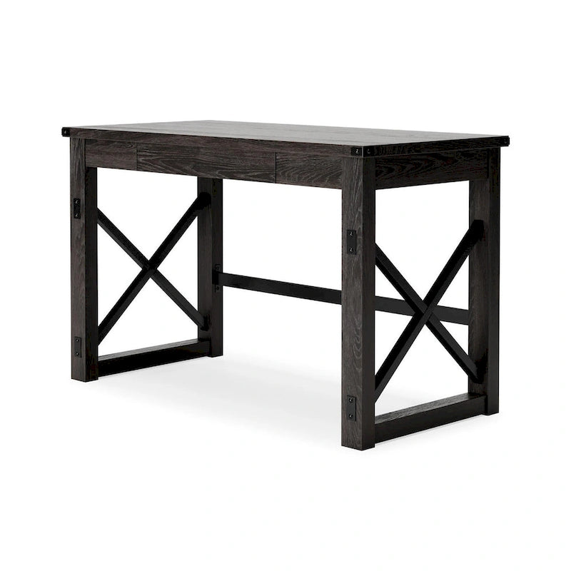 Urban Farmhouse Home Office Desk with Center Drawer - Gray Wood Grain
