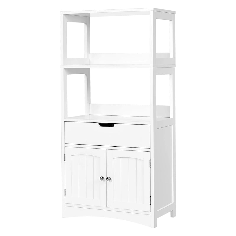 White Bathroom Storage Cabinet with Drawer and 2 Open Shelves - 24L x 13W x 48H