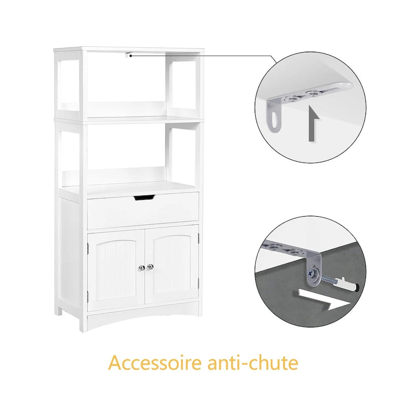 White Bathroom Storage Cabinet with Drawer and 2 Open Shelves - 24L x 13W x 48H