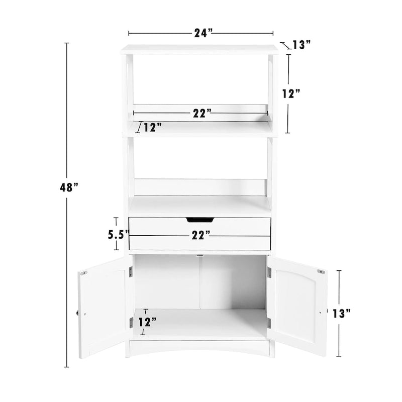White Bathroom Storage Cabinet with Drawer and 2 Open Shelves - 24L x 13W x 48H