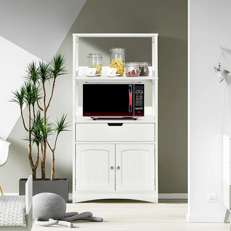 White Bathroom Storage Cabinet with Drawer and 2 Open Shelves - 24L x 13W x 48H