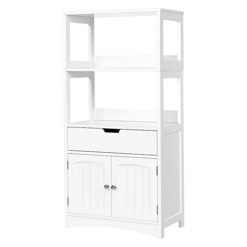 White Bathroom Storage Cabinet with Drawer and 2 Open Shelves - 24L x 13W x 48H
